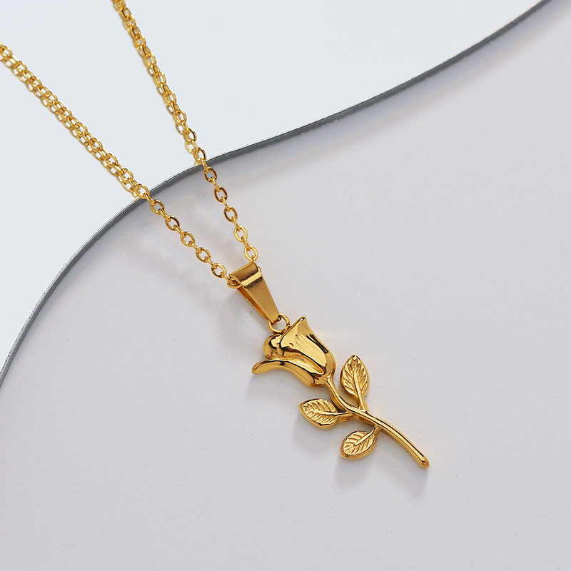 Birth Flower Necklace - 316 Stainless Steel Fashion Rose Pendant