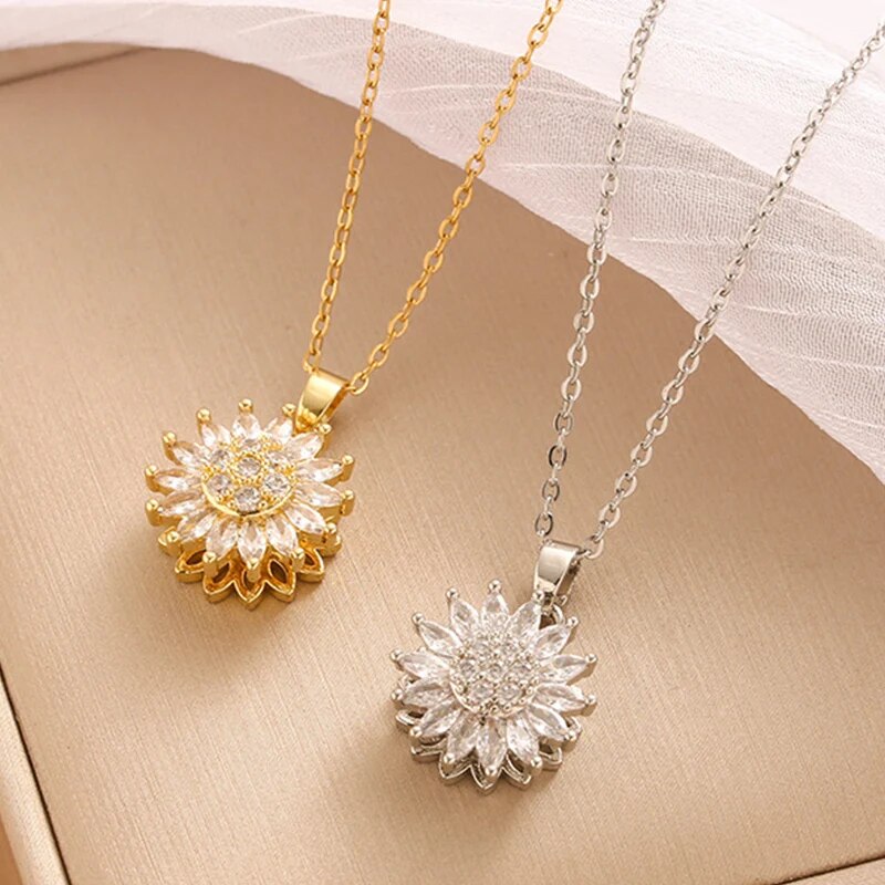 Trendy Rotation Spin Sunflower - Birth Flower Necklace 评论和价格