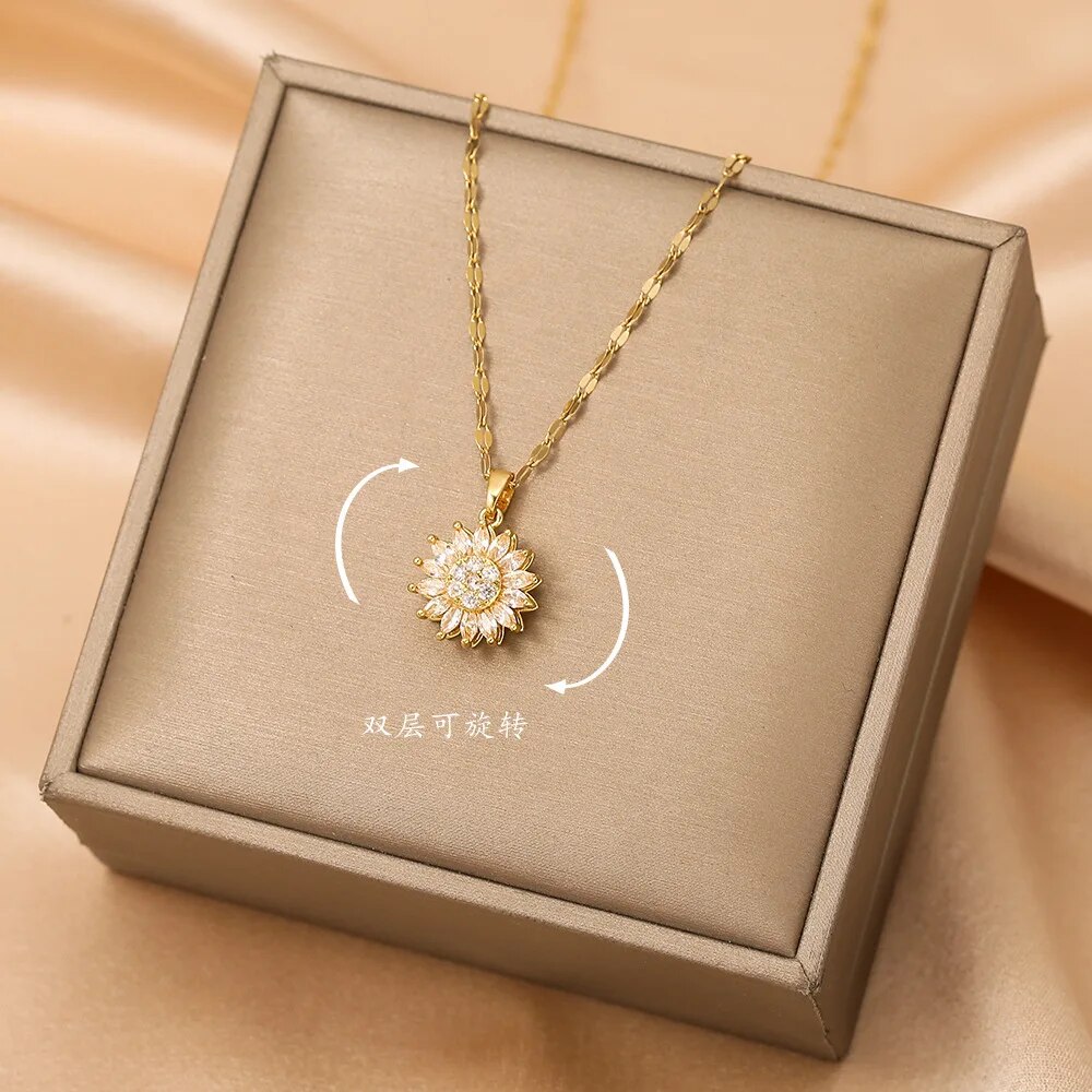 Trendy Rotation Spin Sunflower - Birth Flower Necklace 评论和价格