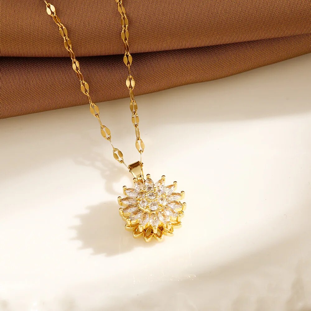 Trendy Rotation Spin Sunflower - Birth Flower Necklace 评论和价格